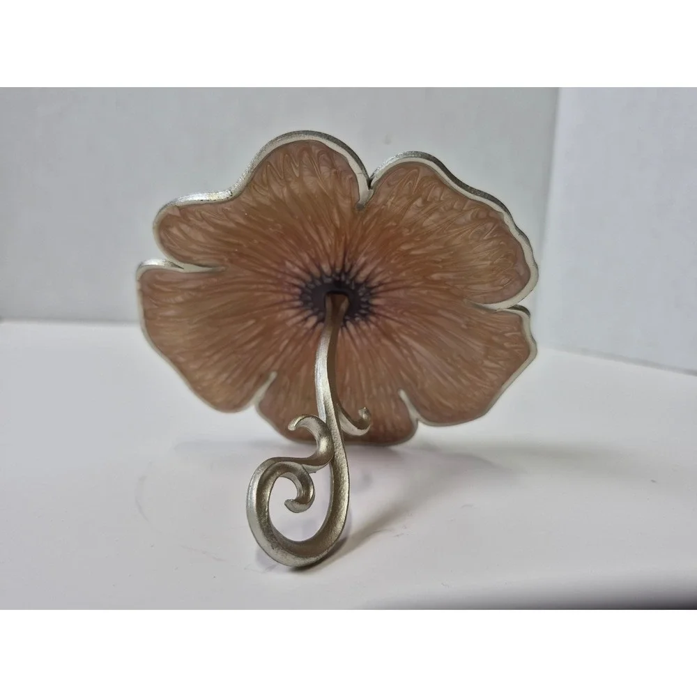 Cynthia Rowley Flower Ring Holder Enameled Peach Silver Tone Scroll Vanity Tray
